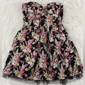 Sans Souci Floral Dress Juniors Size S strapless Cors Sweeheart Cut Black NEW